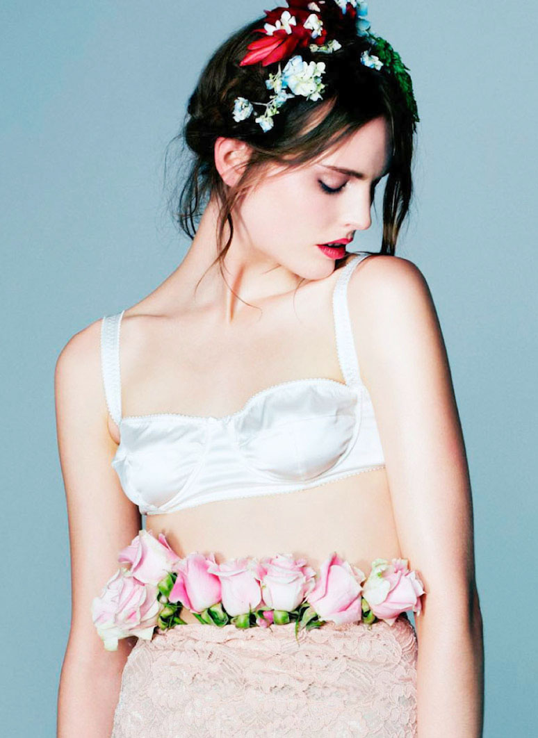 
&#8220;Say it with a flower&#8221;Amica, April 2013Myf Shepherd by Christian Anwanderstyling by Ye Young Kim; Dolce &amp; Gabbana bra, Caractère skirt 
